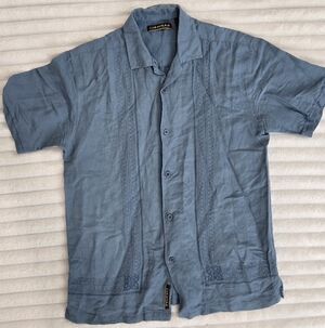 CUBAVERA Geo Embroidered Panel Shirt SMALL